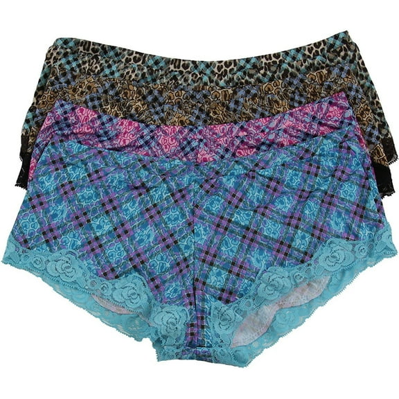 ToBeInStyle Women's Pack of 4 Boyshorts in Plaid Print Plaid Print