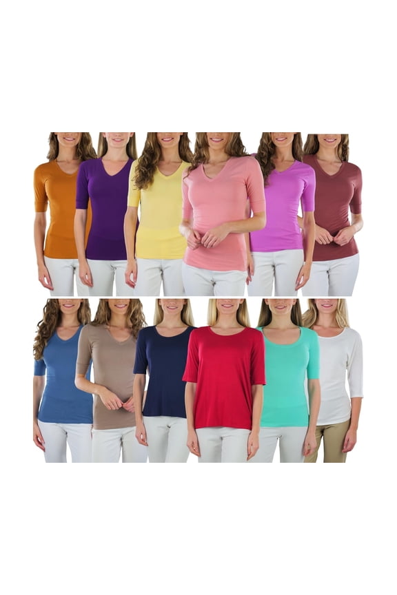 Women's Pack of 4 Randomly Assorted Mid Sleeve T-Shirts - Medium