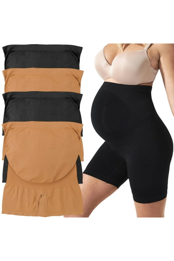 Women's Pack of 4 Seamless High Waisted Maternity Underwear - Shorts - Large