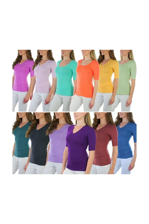 Women's Pack of 5 Randomly Assorted Mid Sleeve T-Shirts - Small