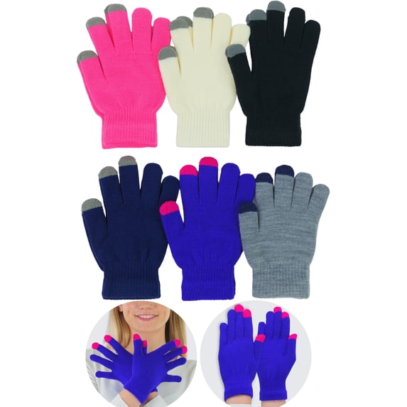 ToBeInStyle Women's Pack of 6 Acrylic Magic Gloves - Touch Screen Assorted - One Size