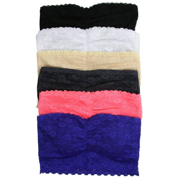 ToBeInStyle Women's Pack of 6 All Lace Double Layer Chest Sheer Back Tube Tops