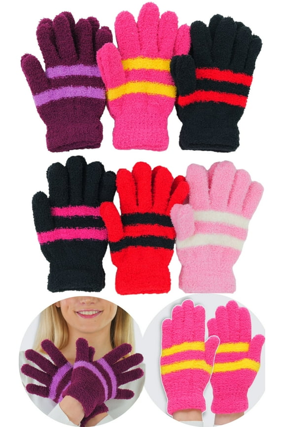 Women's Pack of 6 Assorted Plush Magic Gloves - One Size
