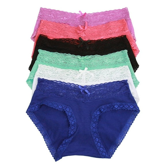 ToBeInStyle Women's Pack of 6 Briefs with Lacy Top & Leg Opennings