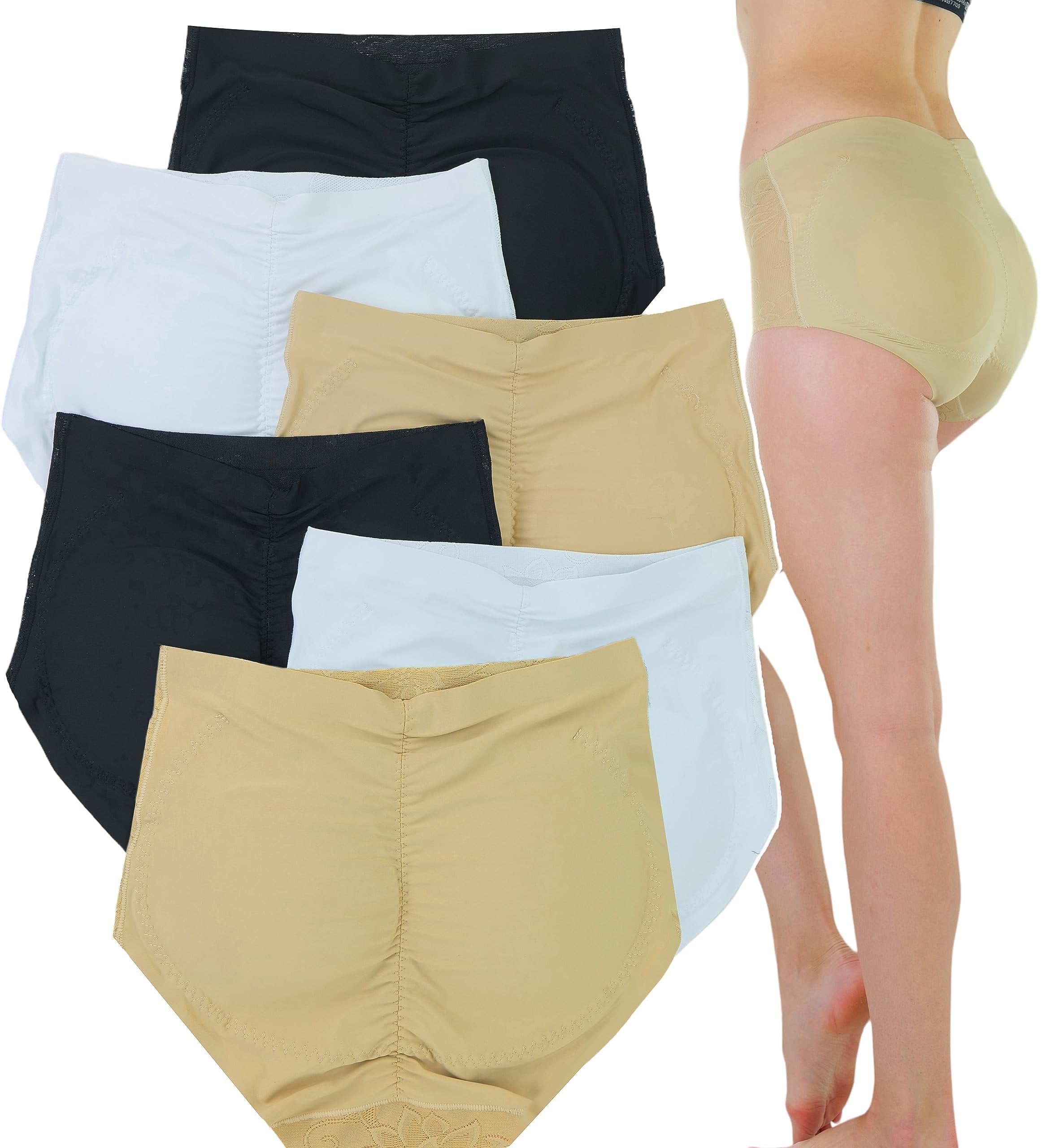 ToBeInStyle Women's Pack of 6 Butt Boosting Padded Panties - Basic Colors -  X-Large 