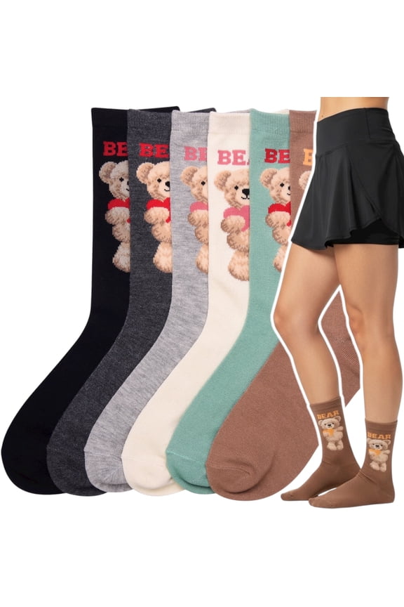 Women's Pack of 6 Crew Socks - Bear - 9-11
