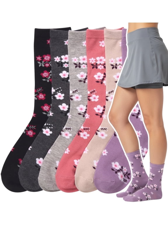 Women's Pack of 6 Crew Socks - Bloom - 9-11
