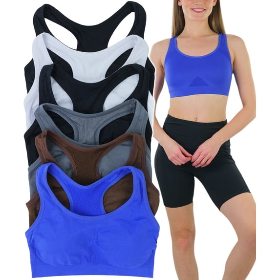 ToBeInStyle Women's Comfortable Racer Back Sports Bra - Classic Solid Colors - Pack of 6
