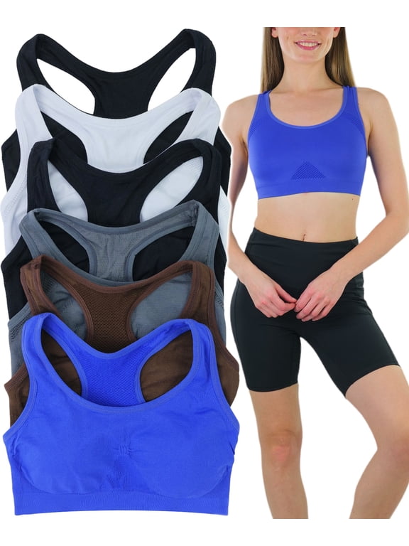 Women's Comfortable Racer Back Sports Bra - Classic Solid Colors - Pack of 6