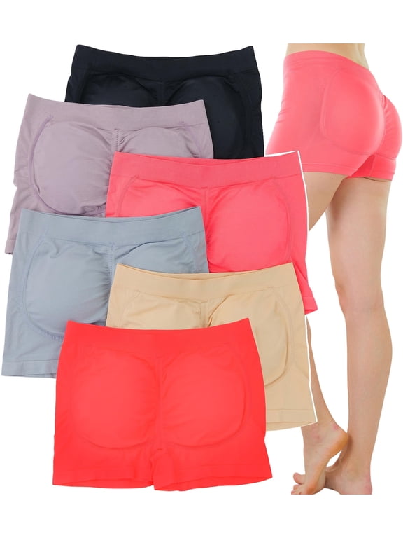 Women's Pack of 6 Enhancing Butt Boosting Padded Panty Boyshorts - Vibrant