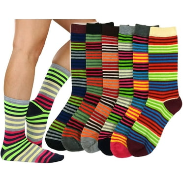 ToBeInStyle Women's Pack of 6 Fashion Printed Crew Sock - Colorful Stripes
