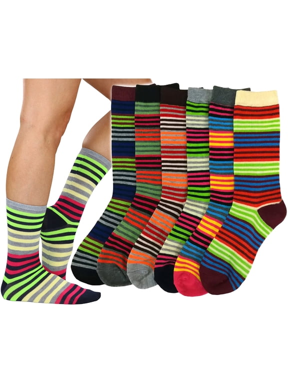 Women's Pack of 6 Fashion Printed Crew Sock - Colorful Stripes