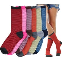 ToBeInStyle Women's Pack of 6 Fashion Printed Crew Sock - Dual Color Stripes