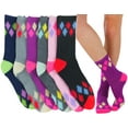 thumbnail image 1 of ToBeInStyle Women's Pack of 6 Fashion Printed Crew Sock - Edge Argyle, 1 of 7