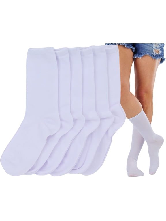 Women's Pack of 6 Fashion Printed Crew Sock - White