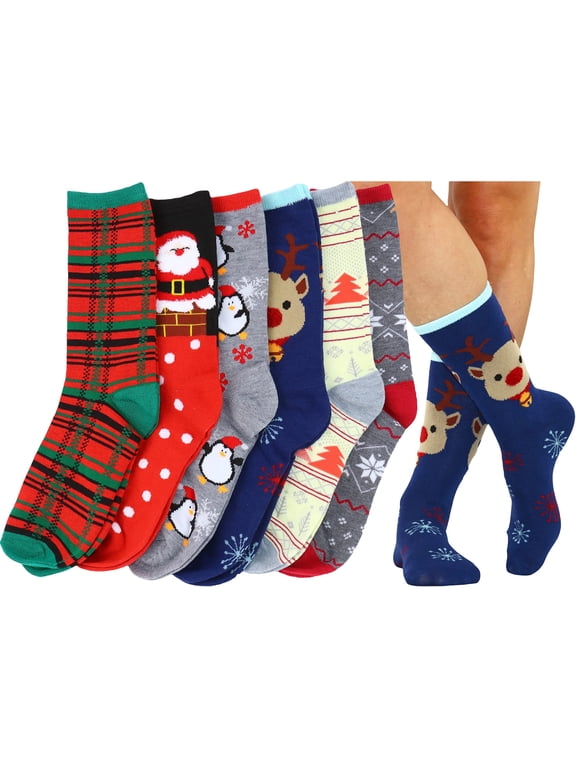 Women's Pack of 6 Fashion Printed Crew Sock - X-Mas Fun