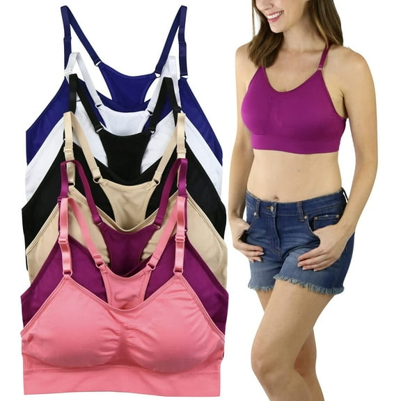 ToBeInStyle Women's Pack of 6 Heather Racerback Sports Bras - Vibrant Solid Colors - One Size