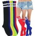 thumbnail image 1 of ToBeInStyle Women's Pack of 6 Knee High Socks - Colored Assortment with 2 White Stripes, 1 of 6
