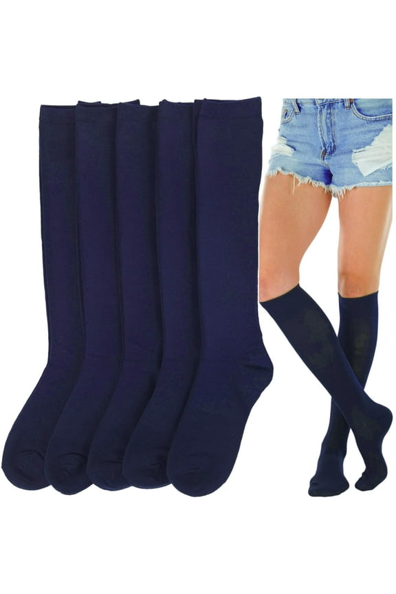 Pack of 6 ANKLE SHEER Knee-High Socks - Navy - XL