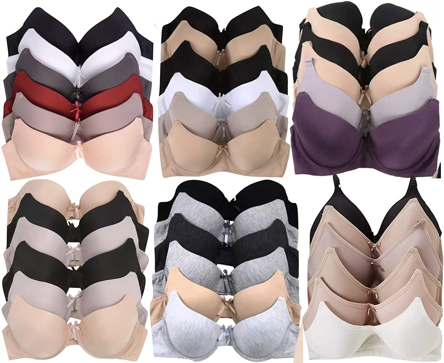 Teenager Bras Soft Padding 6 pack of Cotton Bra A cup, Size 36A (6292)