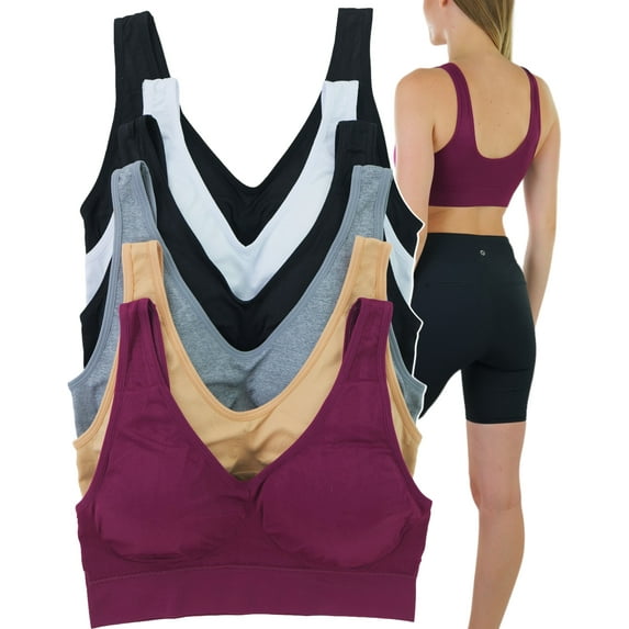 ToBeInStyle Women's Pack of 6 Padded Double Scoop Comfort Lounging Bras - One Size