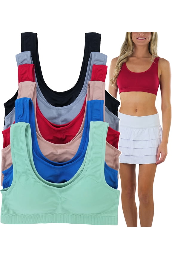 Women's Pack of 6 Padded Double Scoop Comfort Lounging Bras