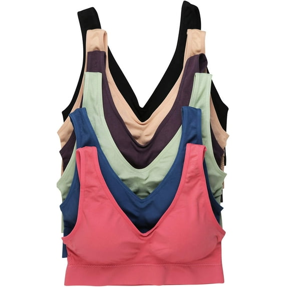 ToBeInStyle Women's Pack of 6 Padded Double Scoop Comfort Lounging Bras