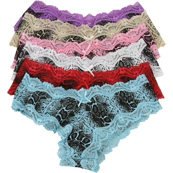 ToBeInStyle Women's Pack of 6 Panties in Snakeskin Print with Lace