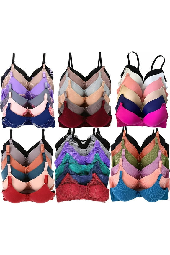 Women's Pack of 6 Random Assorted Print Wireless Bras - Assorted - 32A