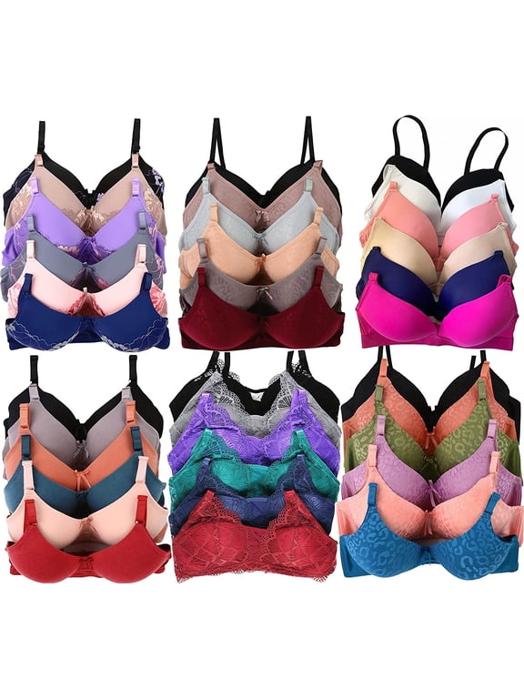 Women's Pack of 6 Random Assorted Print Wireless Bras - Assorted - 34B