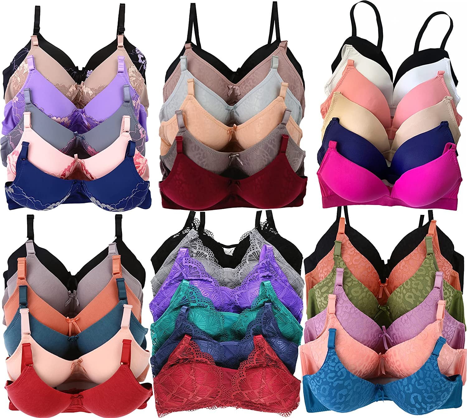 ToBeInStyle Women's Pack of 6 Random Assorted Print Wireless Bras - Assorted - 36A