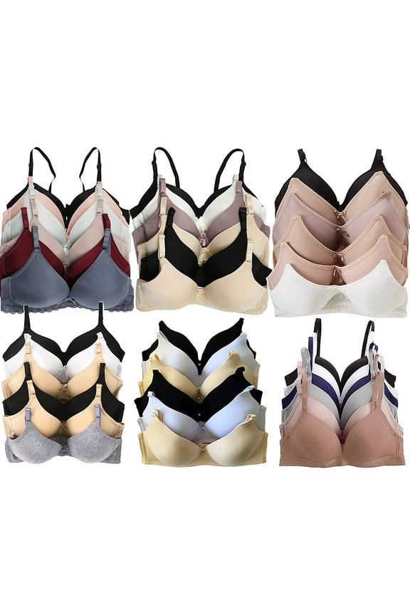 Women's Pack of 6 Random Assorted Print Wireless Bras - Basics - 30A