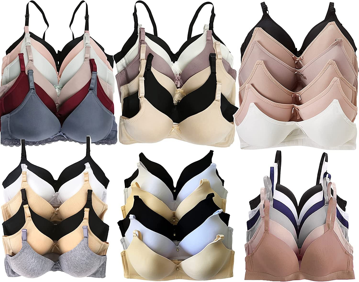 ToBeInStyle Women's Pack of 6 Random Assorted Print Wireless Bras - Basics - 36A