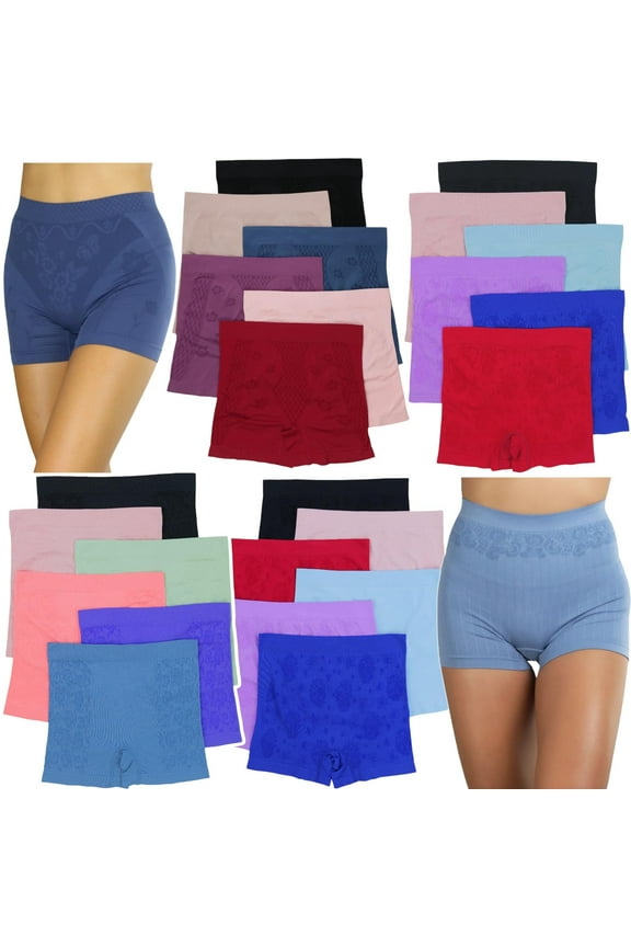 Women's Pack of 6 Randomly Assorted Plus Size Floral Print Shimmering High Rise Shorty Shorts - 2X