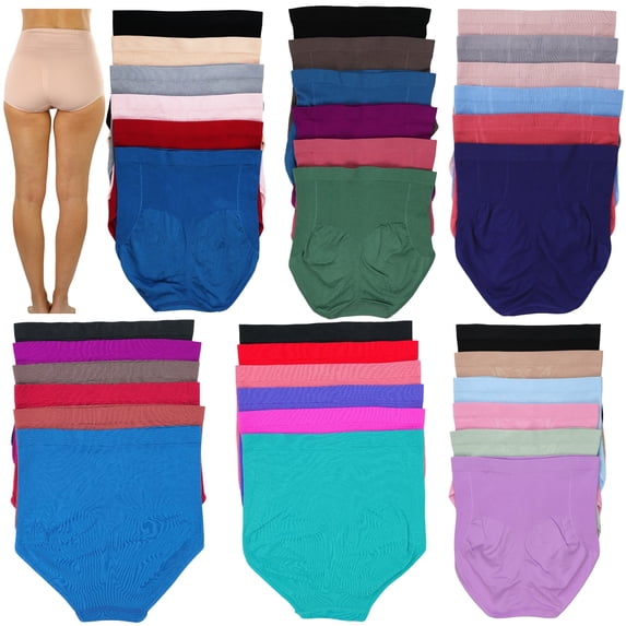 ToBeInStyle Women's Pack of 6 Randomly Assorted Plus Sized High Waisted Compression Briefs - 2X