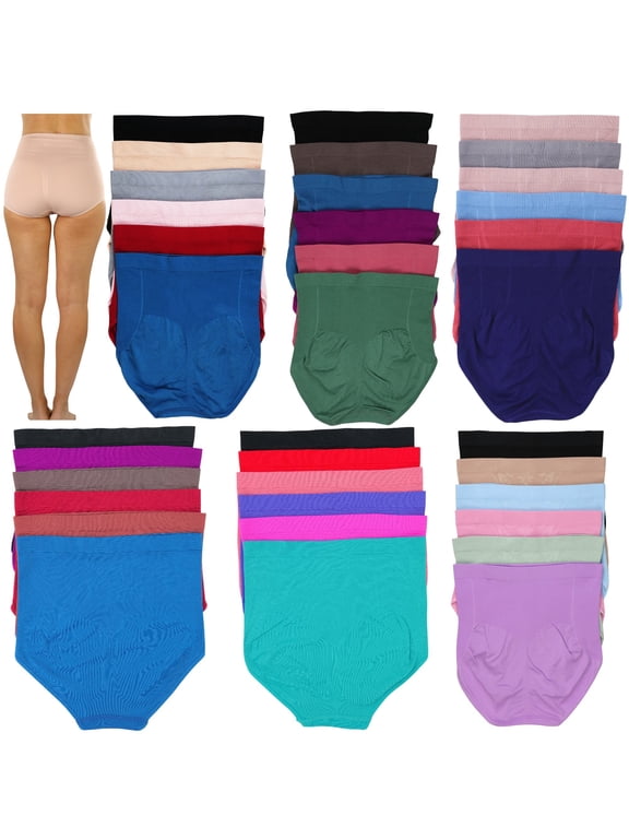 Women's Pack of 6 Randomly Assorted Plus Sized High Waisted Compression Briefs - 4X