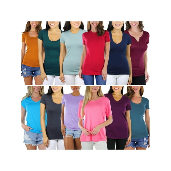 ToBeInStyle Women's Pack of 6 Randomly Assorted Short Sleeve T-Shirts - Small
