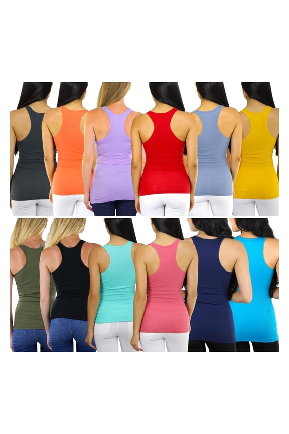 Women's Pack of 6 Randomly Selected Racerback Tank Top - Large