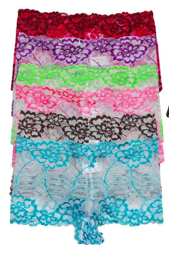 Women's Pack of 6 Rose Bloom Lace Boyshort Panties
