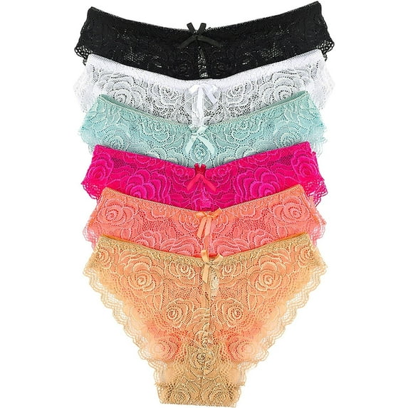 ToBeInStyle Women's Pack of 6 Rose Flower Lacy Bikini Panties