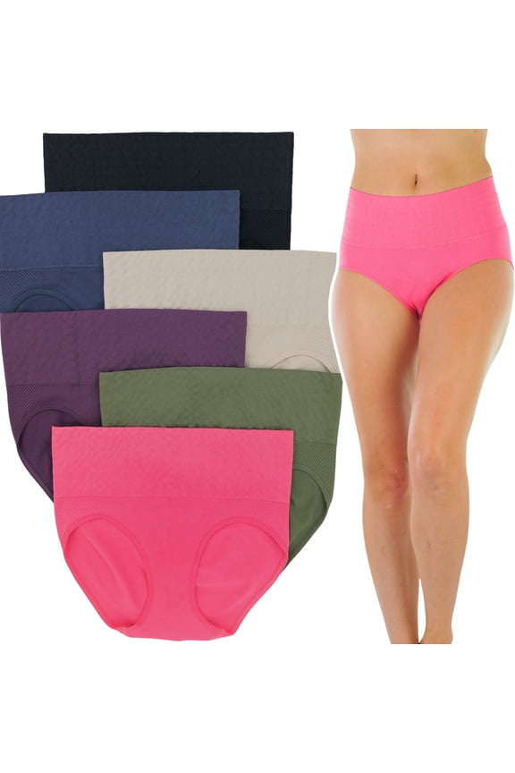 Women's Pack of 6 Seamless Stretch Firm Control Shaping High Waist Band Briefs - Berry Assortment - OS