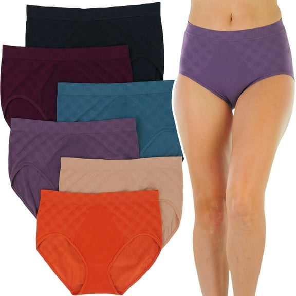 ToBeInStyle Women's Pack of 6 Seamless Stretch High Rise Waist Cut Briefs - Checkered Fence Pattern - OS