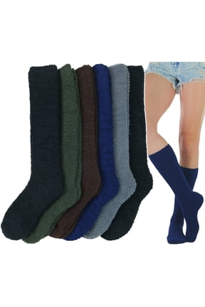Women's Pack of 6 Soft & Cozy Fuzzy Fleece Plush Knee High Socks - Dark Colors - One Size
