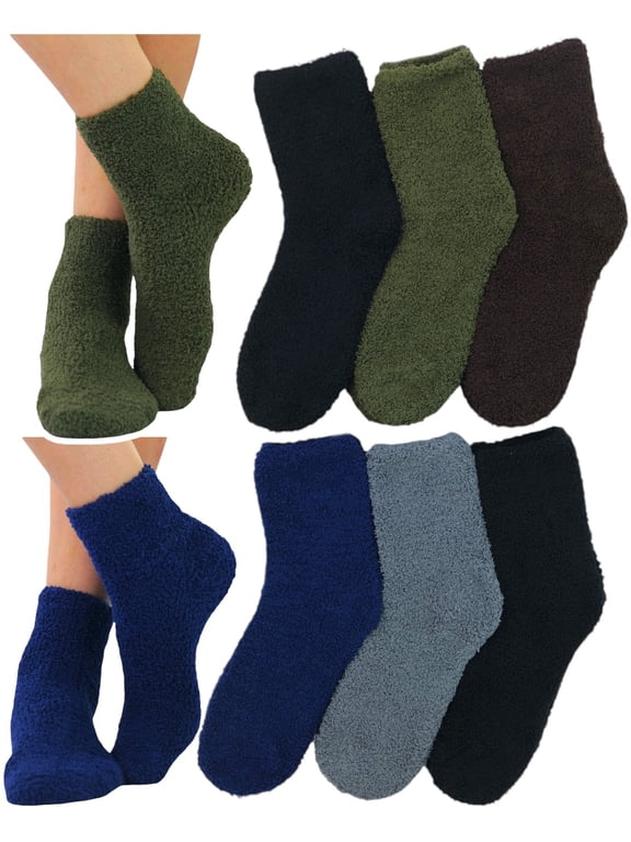 Women's Pack of 6 Soft Plush Warm Fuzzy Winter Socks - Dark Colors