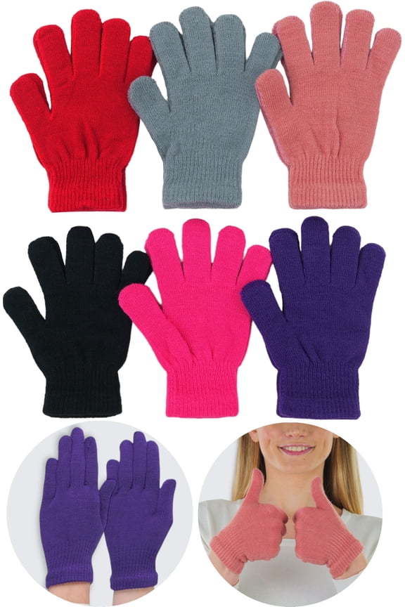 Women's Pack of 6 of Acrylic Stretchy Fuzzy Everyday Winter Gloves - One Size