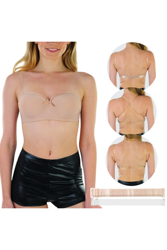 Women's Padded Wired Bra with Clear Convertible Straps - Beige - 36B