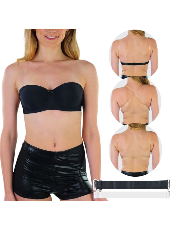 Women's Padded Wired Bra with Clear Convertible Straps - Black - 38B