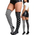 thumbnail image 1 of ToBeInStyle Women's Polka Dot And Striped Thigh High Socks -Black/White, 1 of 5