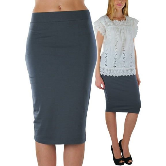 ToBeInStyle Women's Premium Cotton-Blend Basic Knee Skirt - Ash Grey - S