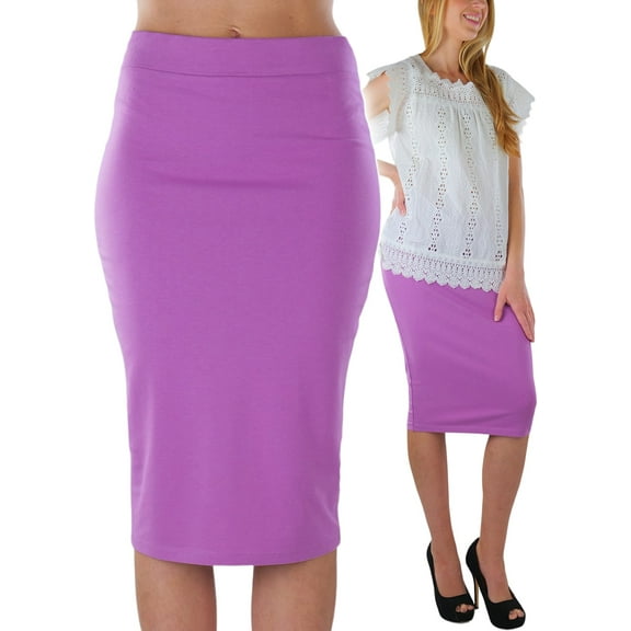 ToBeInStyle Women's Premium Cotton-Blend Basic Knee Skirt - Dark Mauve - M